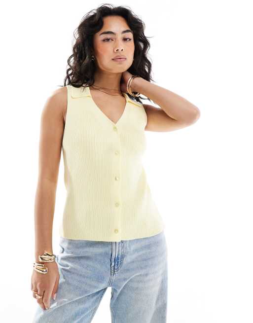 ASOS DESIGN ribbed collared knitted top in yellow