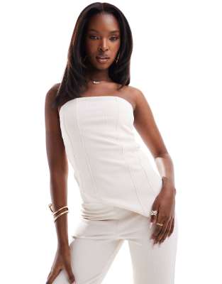 Asos Design Ribbed Corset Bandeau Top In White