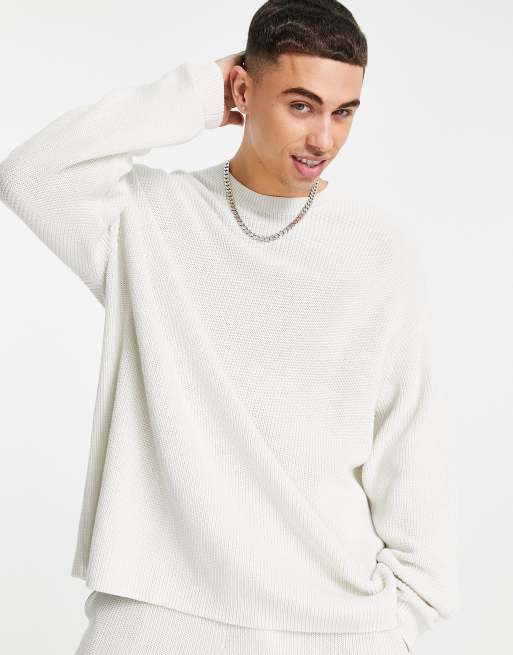 Asos Design Ribbed Cotton Sweater In Icey Gray 