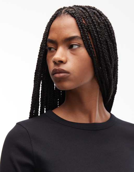 ASOS DESIGN ribbed crew neck long sleeve top in black