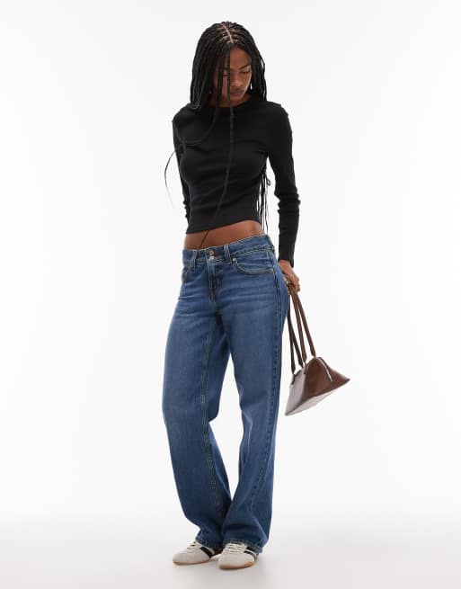 ASOS DESIGN ribbed crew neck long sleeve top in black