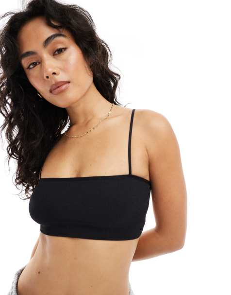 ASOS DESIGN ribbed cross back crop in black - view 1