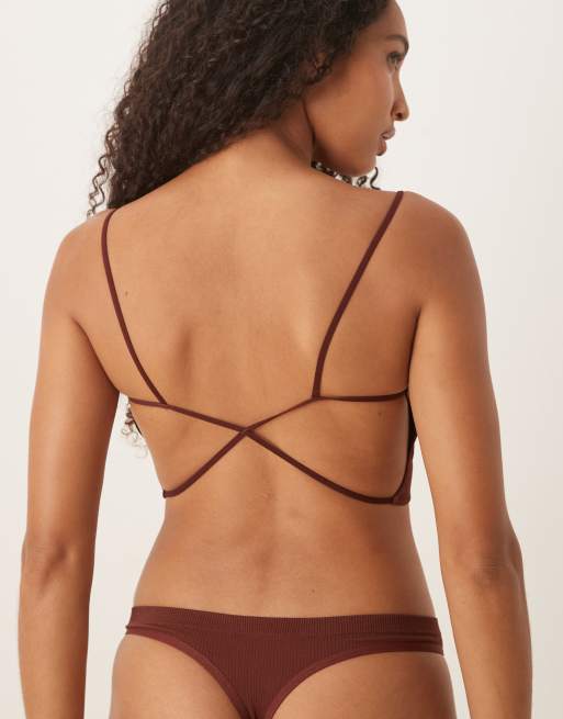 ASOS DESIGN ribbed cross back crop in chocolate, 2 of 4