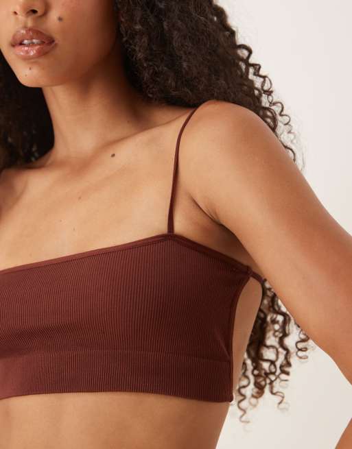 ASOS DESIGN ribbed cross back crop in chocolate, 3 of 4