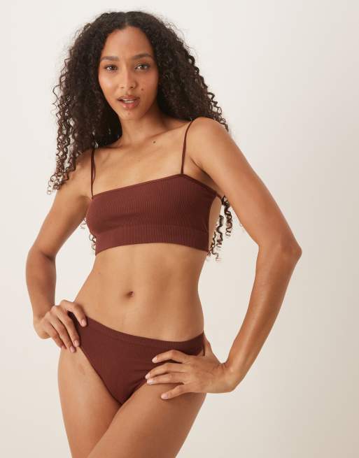 ASOS DESIGN ribbed cross back crop in chocolate, 4 of 4