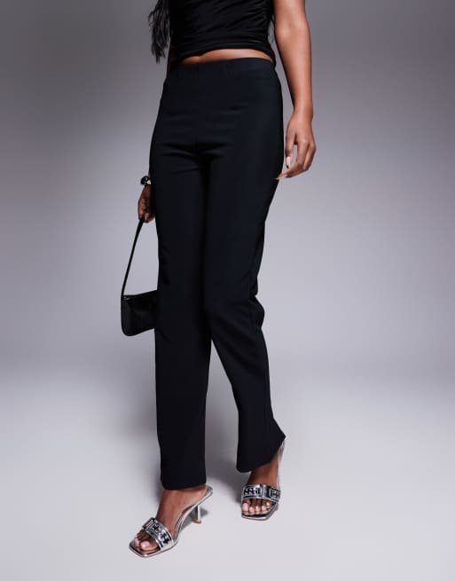 ASOS DESIGN ribbed dart waist slim fit pants with slit in black, 2 of 5