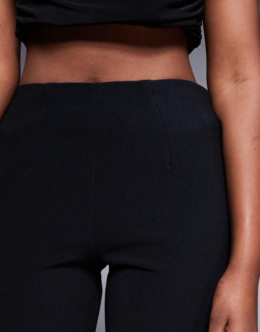 ASOS DESIGN ribbed dart waist slim fit pants with slit in black, 3 of 5