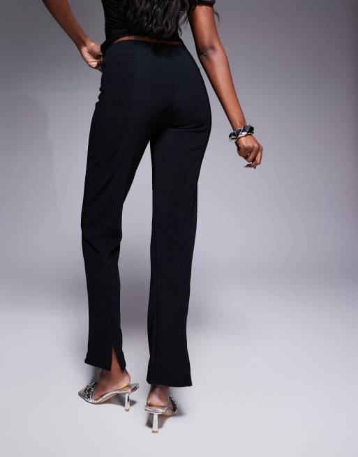ASOS DESIGN ribbed dart waist slim fit pants with slit in black, 5 of 5