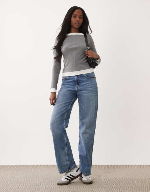 ASOS DESIGN ribbed double layer cold shoulder top in grey marl, 2 of 4