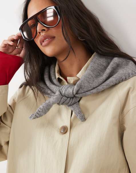 ASOS DESIGN ribbed edge large knitted triangle in grey - view 1