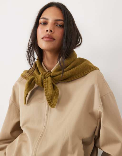 ASOS DESIGN ribbed edge large knitted triangle in olive green, 2 of 3