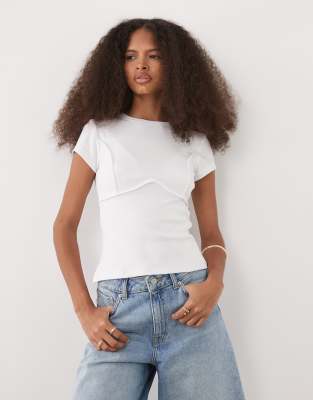 Asos Design Ribbed Exposed Seam Baby Tee In White