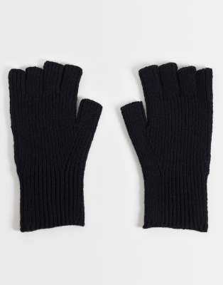 Asos Design Ribbed Fingerless Gloves In Black