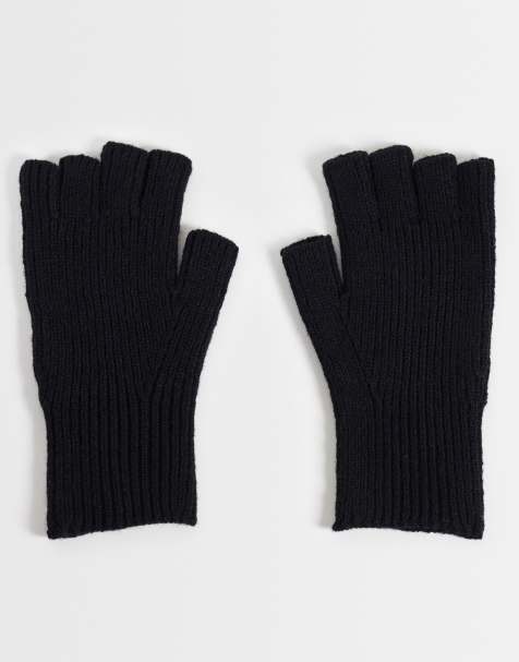 ASOS DESIGN ribbed fingerless gloves in black - view 1