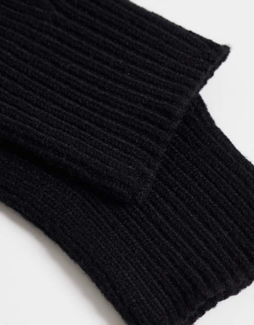 ASOS DESIGN ribbed fingerless gloves in black, 2 of 3