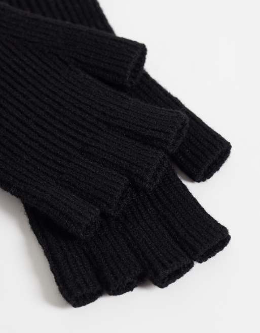 ASOS DESIGN ribbed fingerless gloves in black, 3 of 3