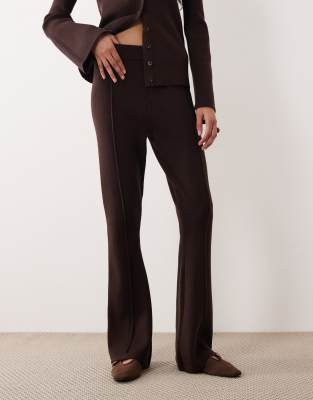 Asos Design Ribbed Fit And Flare Pants In Brown