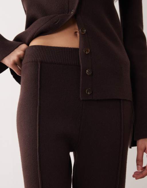 ASOS DESIGN ribbed fit and flare pants in chocolate - part of a set, 4 of 5