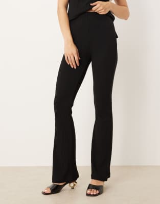 Asos Design Ribbed Flare Pants In Black