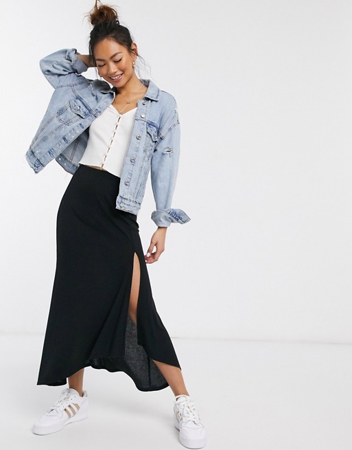 ASOS DESIGN ribbed fluted maxi skirt with split