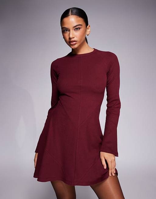 long sleeve skater dress Aphratti Women's Fall Dresses Casual Basic Crew Neck A-Line Fit and Flare X-Small Black at Amazon Women's Clothing store perfect for transitioning from day to night with ease ASOS DESIGN ribbed fluted sleeve