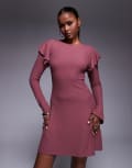 [ASOS DESIGN] ASOS DESIGN ribbed frill shoulder mini dress in rose-Pink L Rose