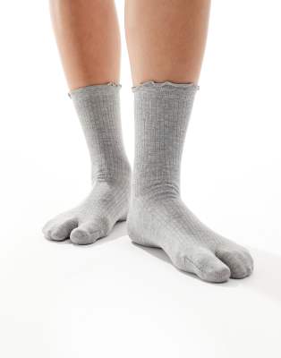 Asos Design Ribbed Frill Trim Split Toe Socks