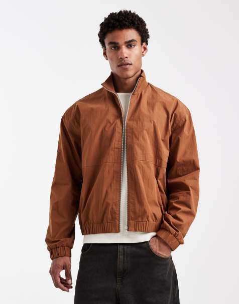 ASOS DESIGN ribbed funnel neck bomber jacket in rust - view 1