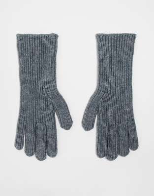 Asos Design Ribbed Gloves With Long Cuff In Gray