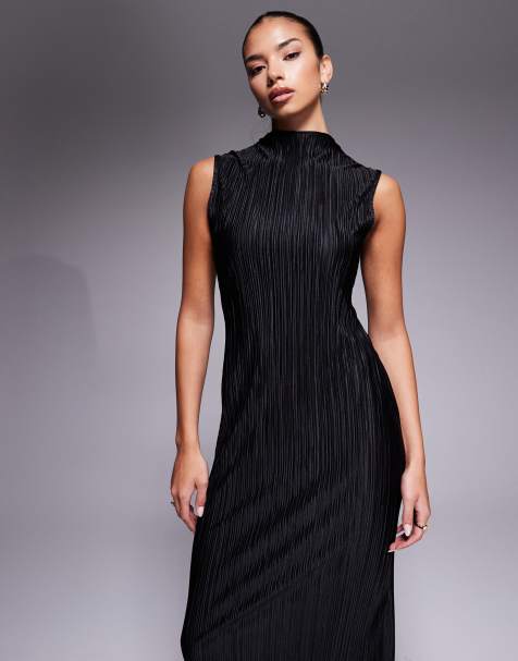 ASOS DESIGN ribbed grow on neck midi dress in black - view 1