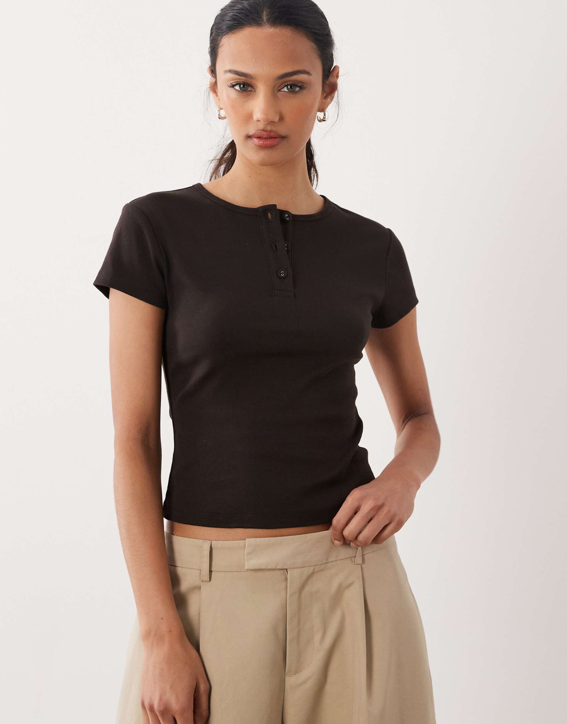 asos design ribbed henley detail baby tee in - part of a set