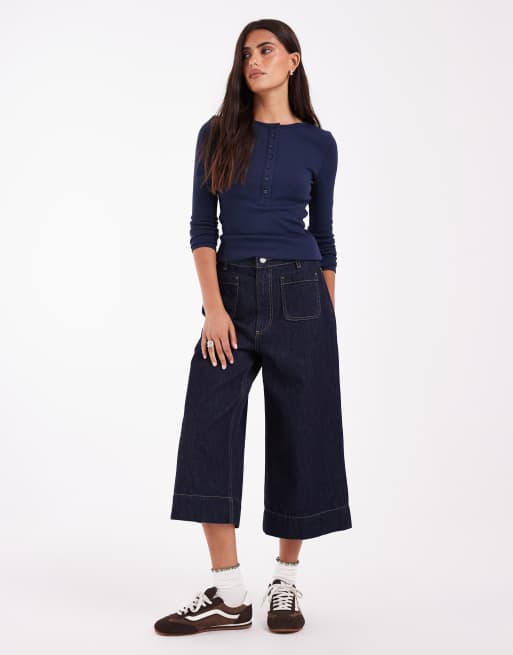 ASOS DESIGN ribbed henley long sleeve top in navy, 2 of 4