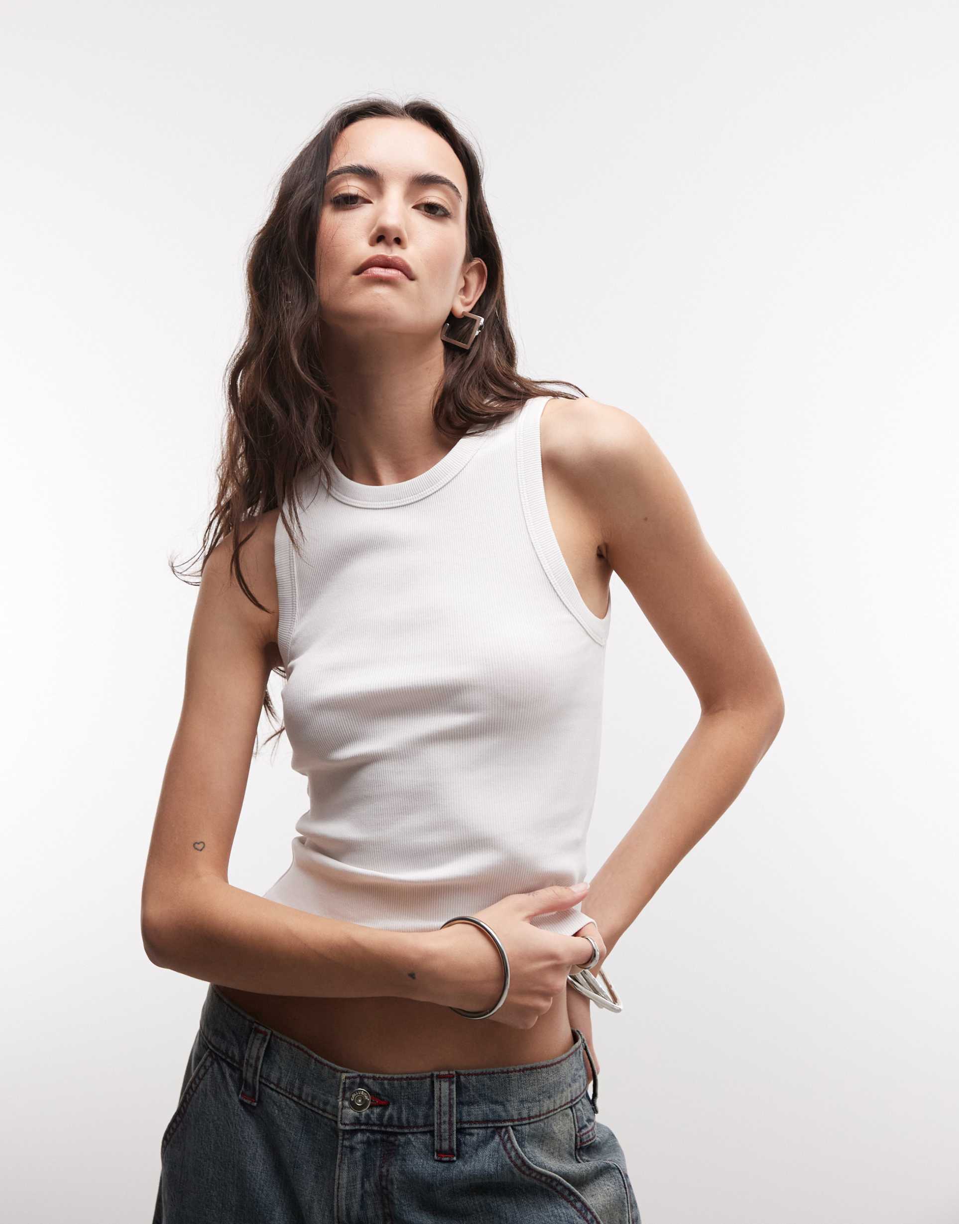 asos design ribbed high neck racer in white