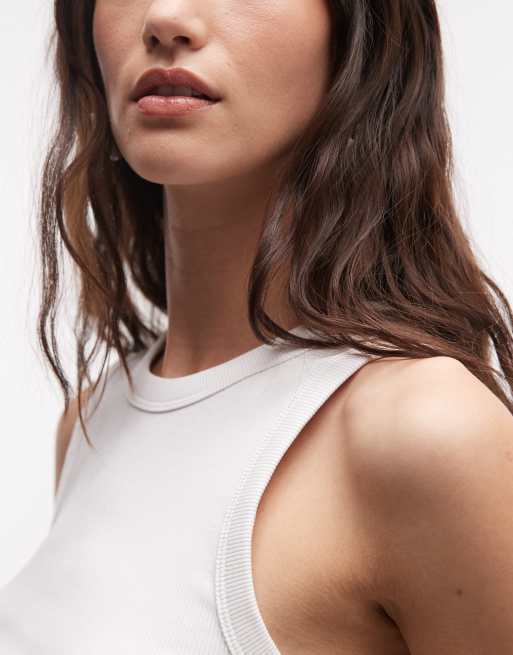 ASOS DESIGN ribbed high neck racer in white, 3 of 4