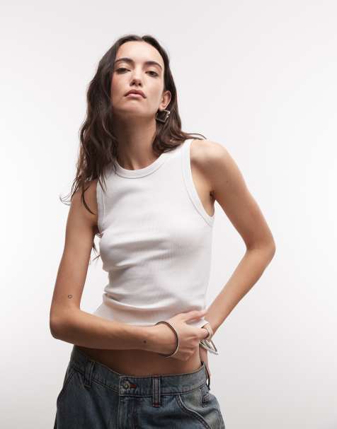 ASOS DESIGN ribbed high neck racer singlet in white - view 1