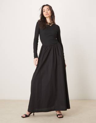 ASOS DESIGN ribbed hybrid maxi dress in black