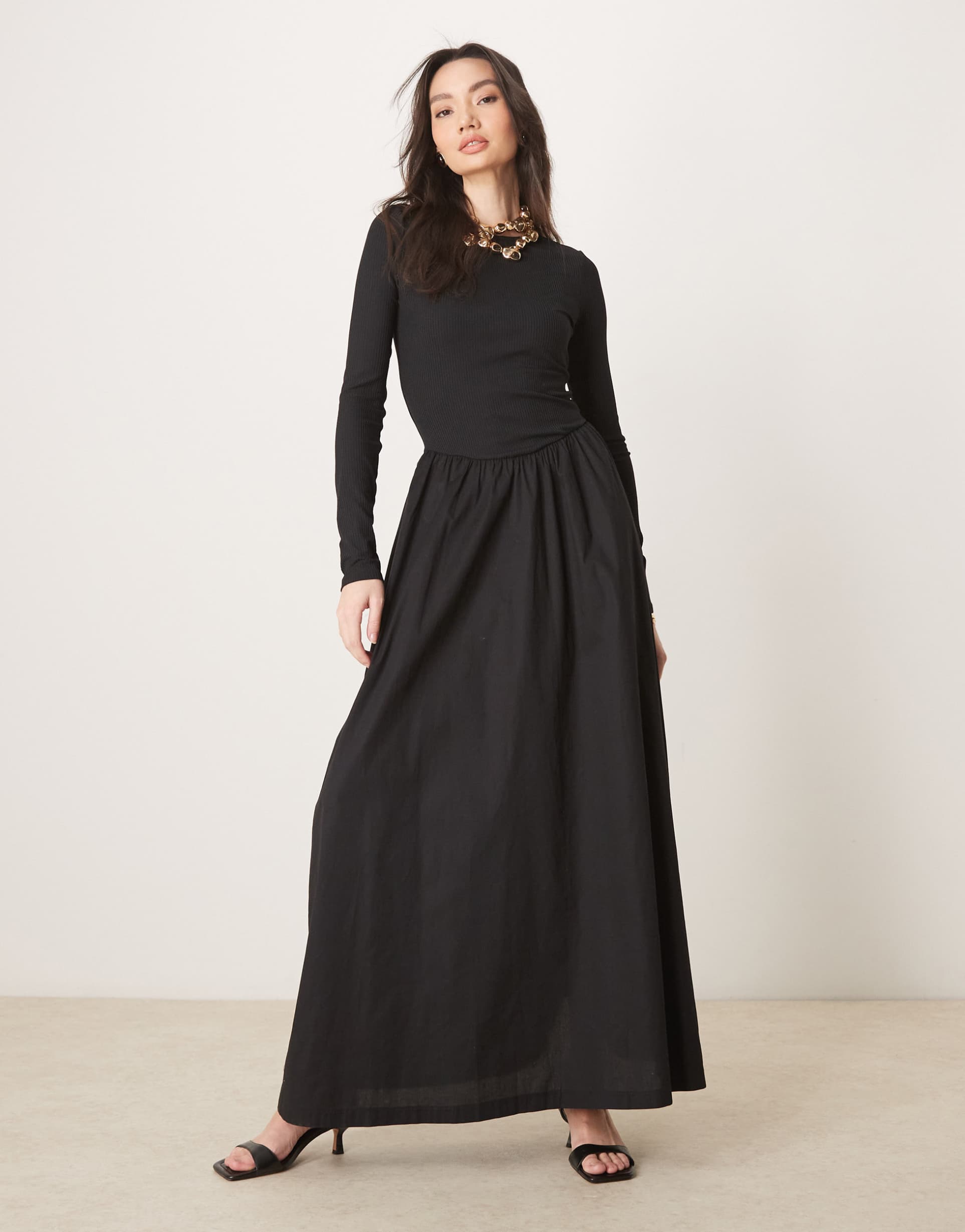 asos design ribbed hybrid maxi dress in black