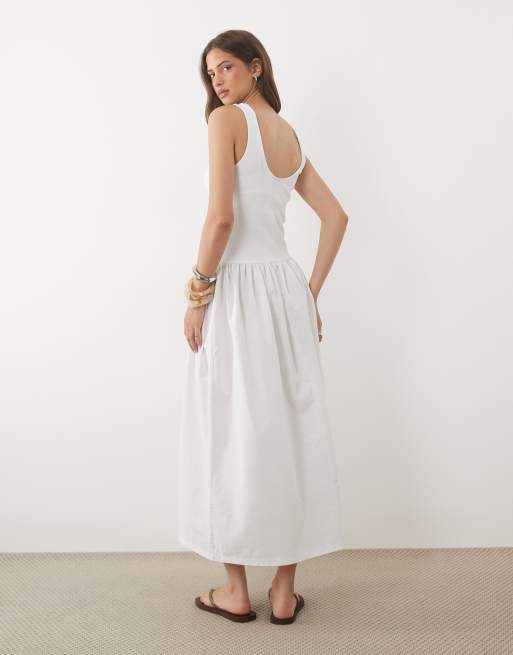 ASOS DESIGN ribbed hybrid scoop neck maxi dress in white, 4 of 4