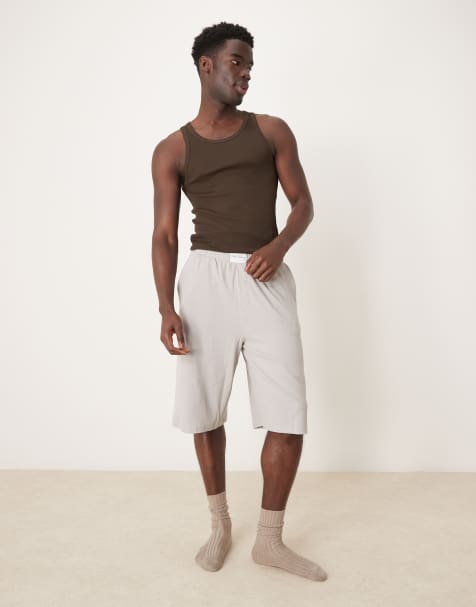 ASOS DESIGN ribbed jorts with embroidered patch in grey - view 1