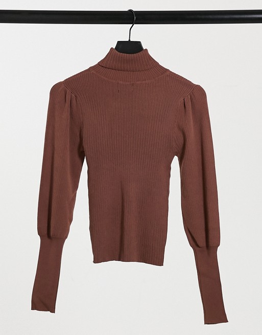 ASOS DESIGN ribbed jumper with high neck in brown