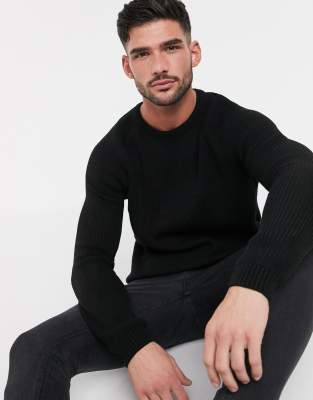 ASOS DESIGN ribbed jumper with raglan sleeve in black | ASOS