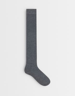 Asos Design Ribbed Knee High Socks In Grey