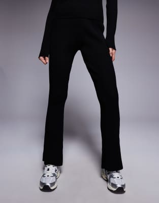 Asos Design Ribbed Knit Flared Pants In Black