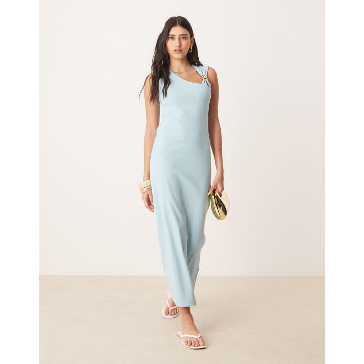 ASOS DESIGN ribbed knit midi dress with hardware detail in blue | ASOS