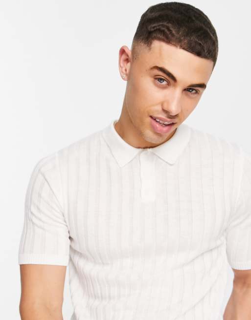 White ribbed polo shirt sale