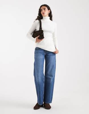 Asos Design Ribbed Knitted High Neck Top In White