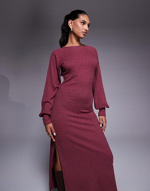 long sleeve ribbed maxi dress Aerie Knit Tie Front back detail Colette Premium Long Sleeved Ribbed
