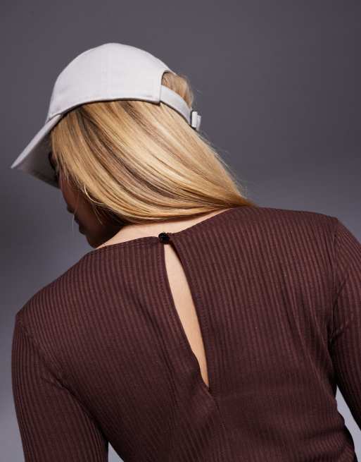 ASOS DESIGN ribbed long sleeve seam detail wide leg jumpsuit in brown