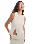 [ASOS DESIGN] ASOS DESIGN ribbed longline asymmetric waistcoat top in stone (part of a set)-Green L Stone