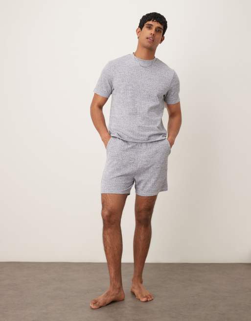 ASOS DESIGN ribbed lounge set with t-shirt and shorts in blue